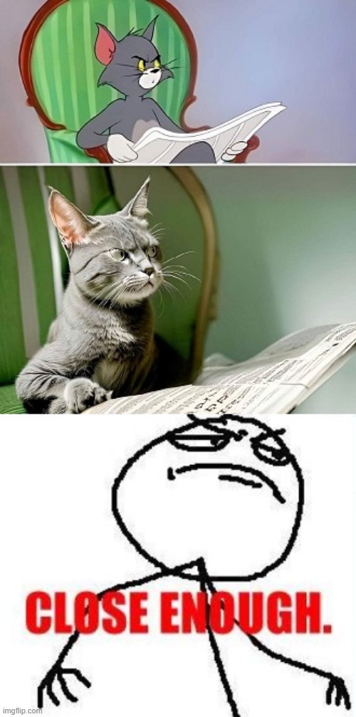 Awesomeness | image tagged in close enough,tom cat reading a newspaper,totally looks like | made w/ Imgflip meme maker