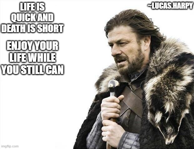 Just something to put you back together | ~LUCAS.HARPY; LIFE IS QUICK AND DEATH IS SHORT; ENJOY YOUR LIFE WHILE YOU STILL CAN | image tagged in memes,brace yourselves x is coming | made w/ Imgflip meme maker