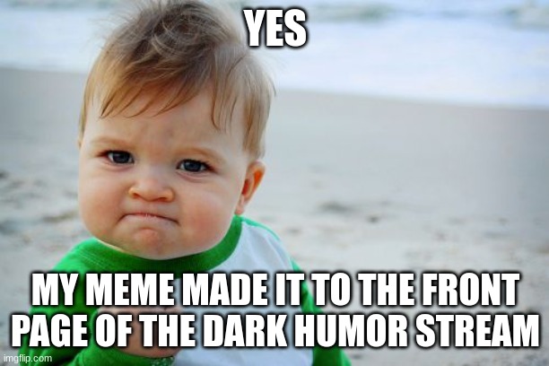 Success Kid Original Meme | YES MY MEME MADE IT TO THE FRONT PAGE OF THE DARK HUMOR STREAM | image tagged in memes,success kid original | made w/ Imgflip meme maker