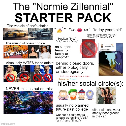The "Normie Zillennial" Starter Pack | image tagged in hood life,gen z,millennial | made w/ Imgflip meme maker