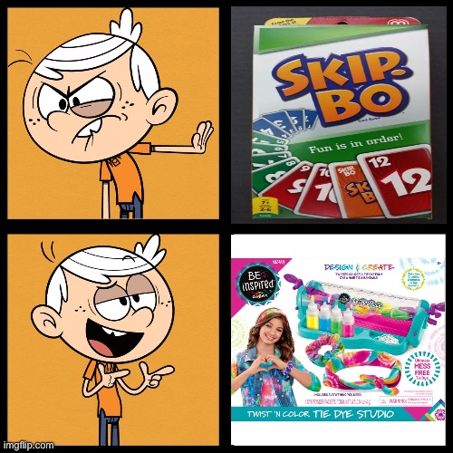 Lincoln hates Skip-Bo but prefers Be Inspired | image tagged in lincoln loud,board games,girl,toy,walmart,clothes | made w/ Imgflip meme maker