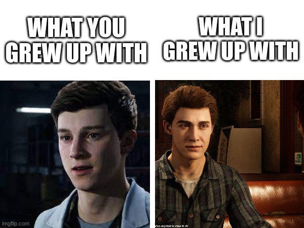 OG Peter is Just plain and simply BETTER | WHAT I GREW UP WITH; WHAT YOU GREW UP WITH | image tagged in spiderman | made w/ Imgflip meme maker