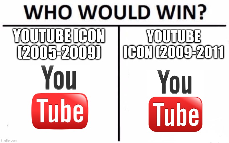 Who Would Win? | YOUTUBE ICON (2005-2009); YOUTUBE ICON (2009-2011 | image tagged in memes,who would win,youtube | made w/ Imgflip meme maker