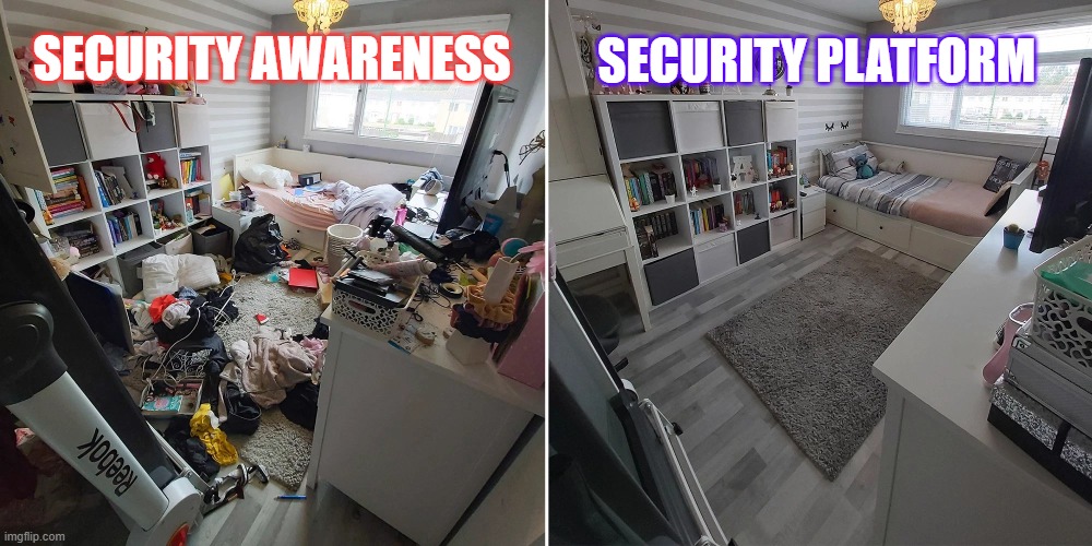 Cybersecurity awareness vs cybersecurity platform | SECURITY PLATFORM; SECURITY AWARENESS | image tagged in thinking,done,security | made w/ Imgflip meme maker