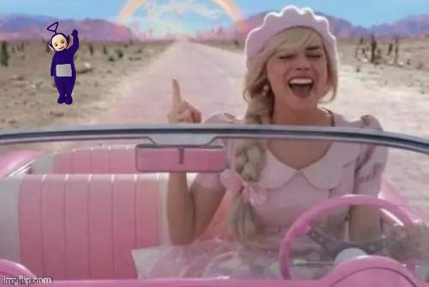 Barbie sees a hitchhiker | image tagged in barbie's big drive,teletubbies,girl,funny,hitchhiker,movie | made w/ Imgflip meme maker