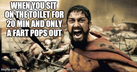 Sparta Leonidas | WHEN YOU SIT ON THE TOILET FOR 20 MIN AND ONLY A FART POPS OUT | image tagged in memes,sparta leonidas | made w/ Imgflip meme maker