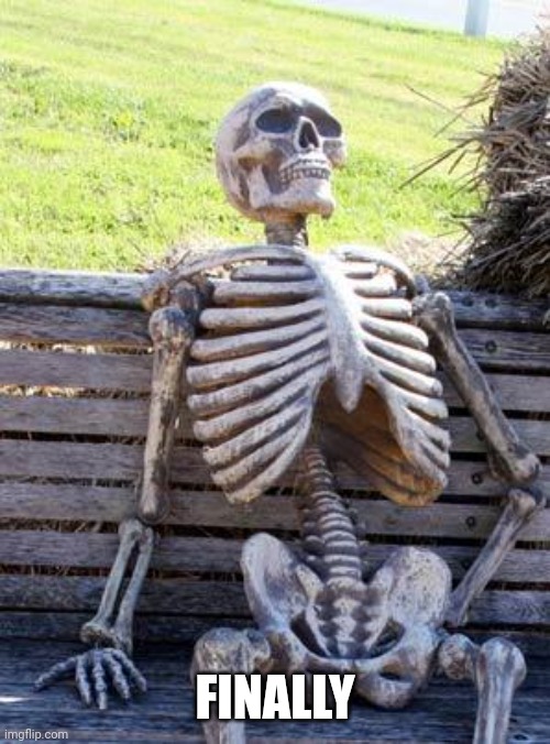 Waiting Skeleton Meme | FINALLY | image tagged in memes,waiting skeleton | made w/ Imgflip meme maker