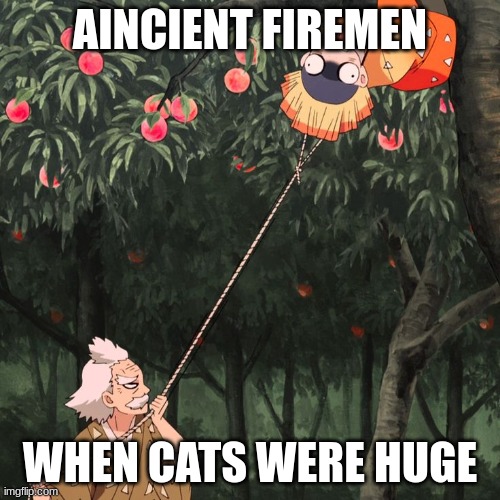 the ancient days... | AINCIENT FIREMEN; WHEN CATS WERE HUGE | image tagged in funny,demon slayer,zenitsu,ancient days | made w/ Imgflip meme maker