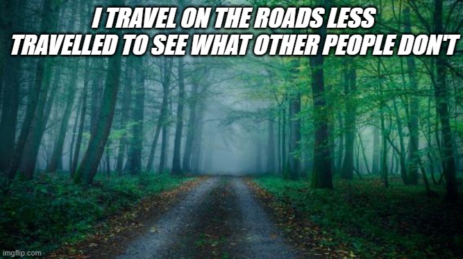 I TRAVEL ON THE ROADS LESS TRAVELLED TO SEE WHAT OTHER PEOPLE DON'T | made w/ Imgflip meme maker