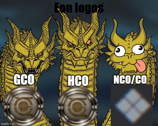 Three-headed Dragon | Eon logos; GCO; NCO/CO; HCO | image tagged in three-headed dragon | made w/ Imgflip meme maker