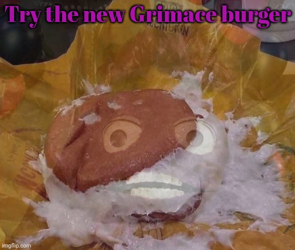 But why? Why would you do that? | Try the new Grimace burger | image tagged in grimace shake,no | made w/ Imgflip meme maker