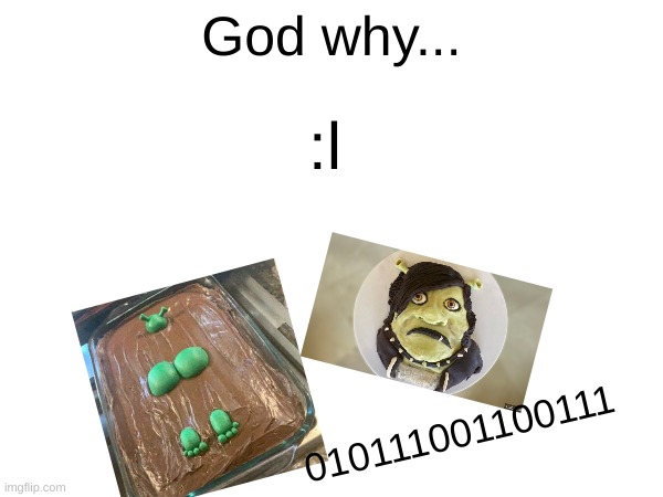 Uhhhhh, cake anyone? | God why... :l; 010111001100111 | image tagged in the cake is a lie | made w/ Imgflip meme maker