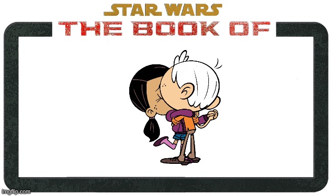 Star Wars The Book of Ronnie Anne Kissing Lincoln | image tagged in star wars the book of boba fett blank logo,lincoln loud,ronnie anne,nickelodeon,girl,boy | made w/ Imgflip meme maker