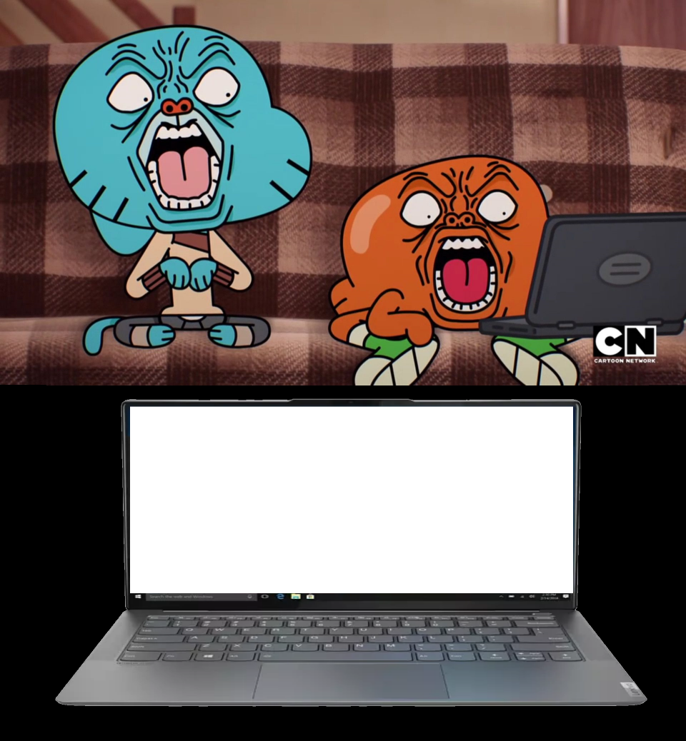 Gumball And Darwin Looking At Laptop Blank Meme Template