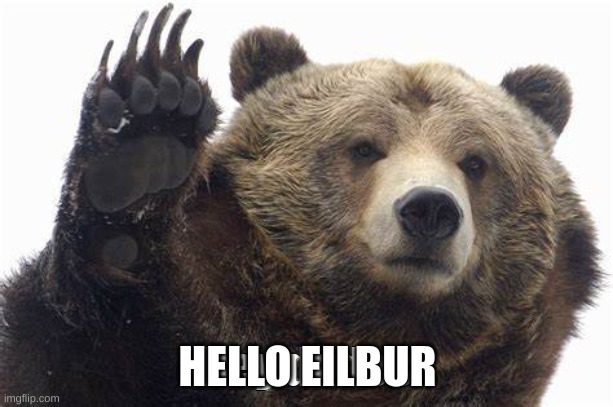 Bear Hey dudes | HELLO EILBUR | image tagged in bear hey dudes | made w/ Imgflip meme maker