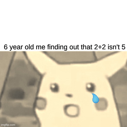 We all know that this is true | 6 year old me finding out that 2+2 isn't 5 | image tagged in memes,surprised pikachu | made w/ Imgflip meme maker