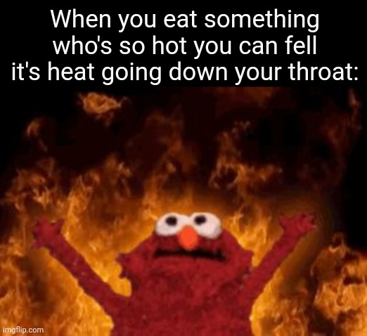 Fr | When you eat something who's so hot you can fell it's heat going down your throat: | image tagged in all hail hell elmo,memes,food,hot,relatable,funny | made w/ Imgflip meme maker