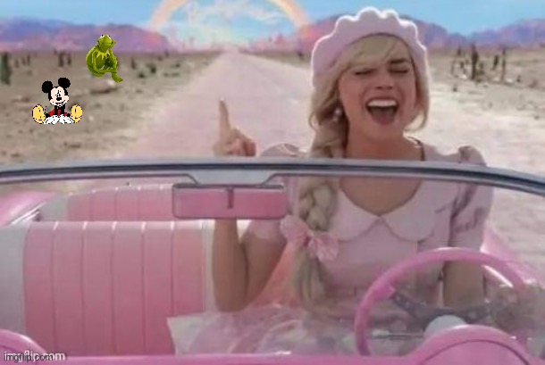 Barbie sees 2 Disney characters on the side of the road | image tagged in barbie's big drive,disney,girl,pink,barbie,disney channel | made w/ Imgflip meme maker