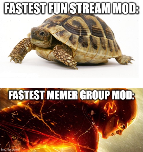 This mene will be submit like oh it already is | FASTEST FUN STREAM MOD:; FASTEST MEMER GROUP MOD: | image tagged in slow vs fast meme,funny memes,lol | made w/ Imgflip meme maker