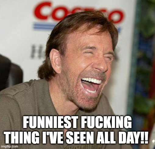 Chuck Norris Laughing Meme | FUNNIEST FUCKING THING I'VE SEEN ALL DAY!! | image tagged in memes,chuck norris laughing,chuck norris | made w/ Imgflip meme maker