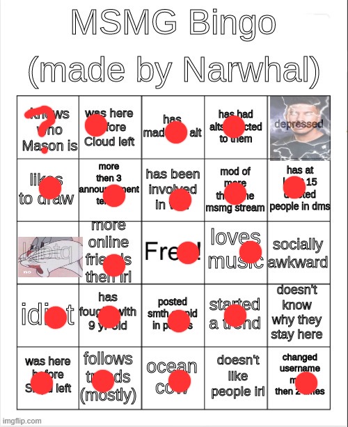 msmg bingo | image tagged in msmg bingo | made w/ Imgflip meme maker