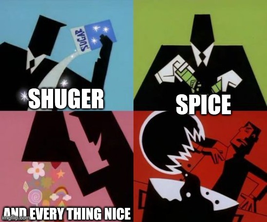 Powerpuff Girls Creation | SHUGER; SPICE; AND EVERY THING NICE | image tagged in powerpuff girls creation | made w/ Imgflip meme maker