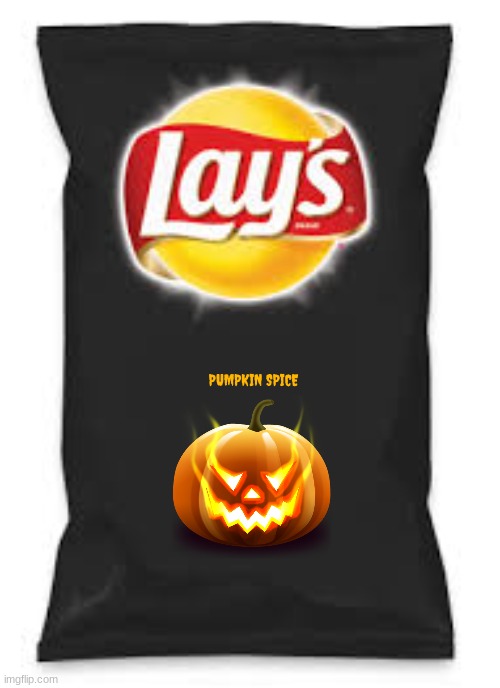 rejected lay's potato chips flavors part 10 | PUMPKIN SPICE | image tagged in lays do us a flavor blank black,fake,pumpkin spice,rejected | made w/ Imgflip meme maker