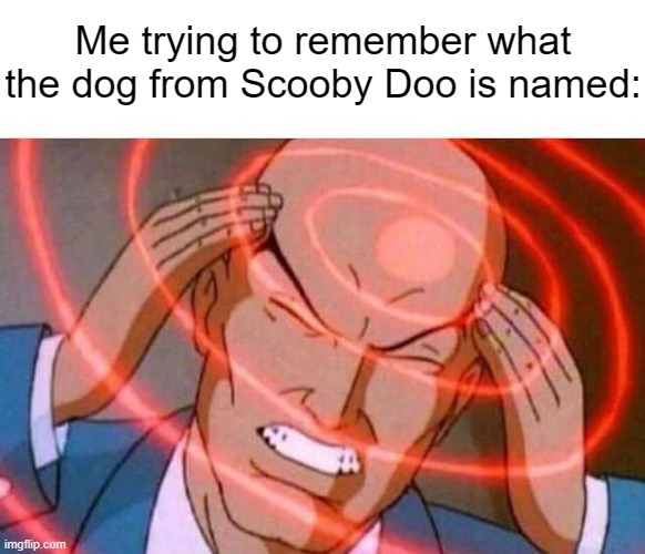 What's his name? | Me trying to remember what the dog from Scooby Doo is named: | image tagged in anime guy brain waves,memes,funny,scooby doo,thinking,why are you reading this | made w/ Imgflip meme maker