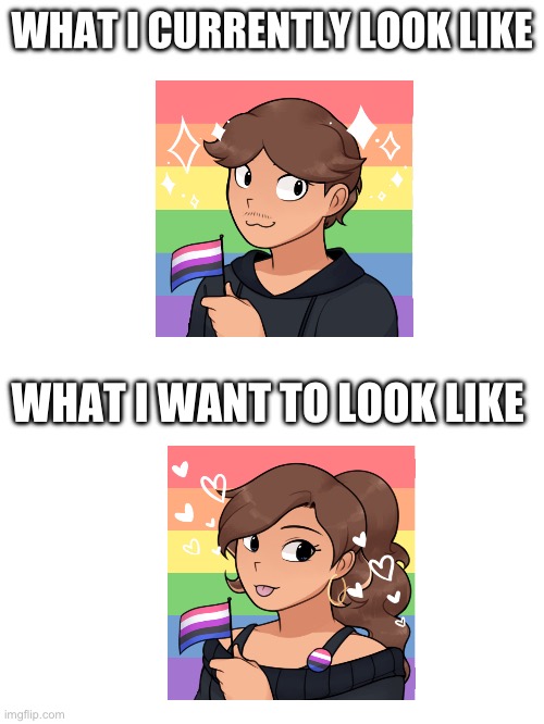 What I want to look like | WHAT I CURRENTLY LOOK LIKE; WHAT I WANT TO LOOK LIKE | image tagged in memes,funny,lgbtq,lgbt | made w/ Imgflip meme maker