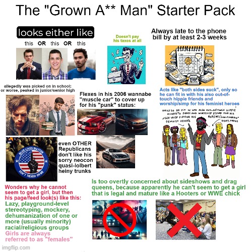 The "Grown A** Man" Starter Pack | image tagged in grown man,blue lives matter,gadsden flag,peaked in high school | made w/ Imgflip meme maker