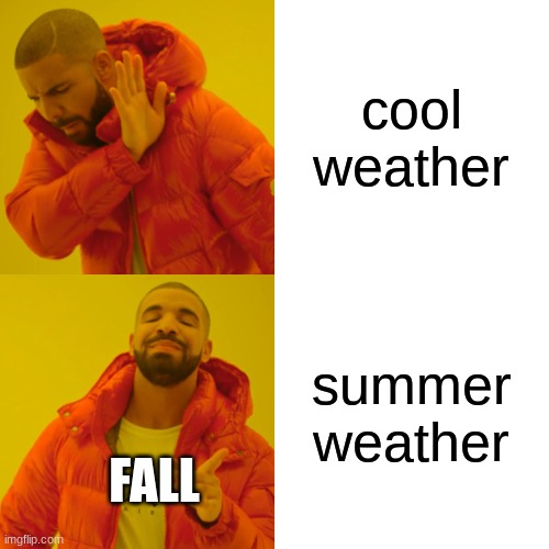cool weather summer weather FALL | image tagged in memes,drake hotline bling | made w/ Imgflip meme maker