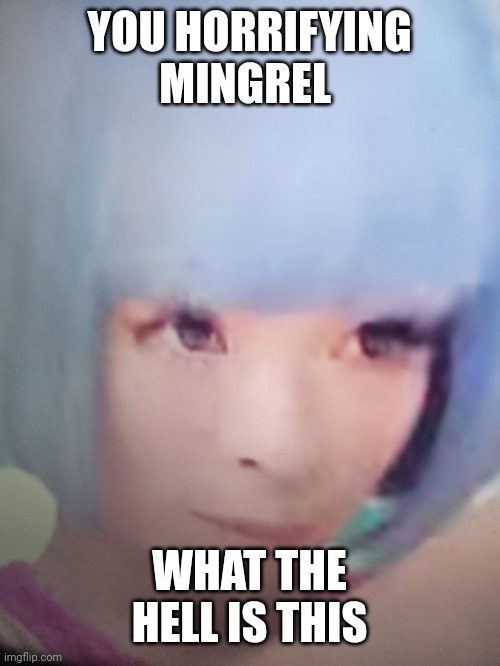 You horrifying mingrel | YOU HORRIFYING MINGREL WHAT THE HELL IS THIS | image tagged in you horrifying mingrel | made w/ Imgflip meme maker
