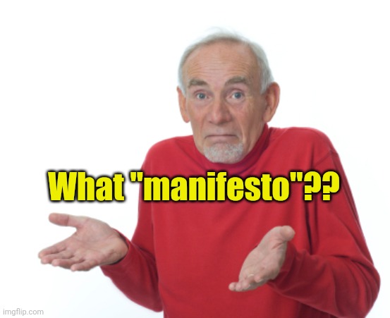 Guess I'll die  | What "manifesto"?? | image tagged in guess i'll die | made w/ Imgflip meme maker