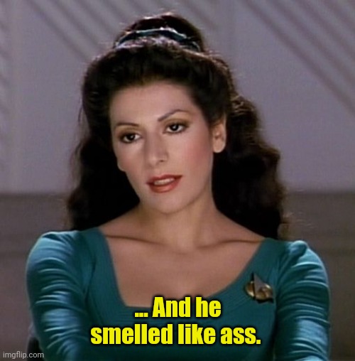 Counselor Deanna Troi | ... And he smelled like ass. | image tagged in counselor deanna troi | made w/ Imgflip meme maker
