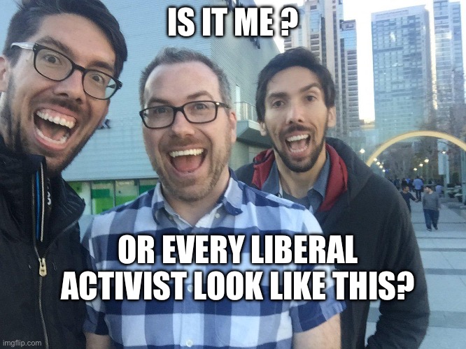 Liberal activists | IS IT ME ? OR EVERY LIBERAL ACTIVIST LOOK LIKE THIS? | image tagged in soyboy,college liberal,liberals | made w/ Imgflip meme maker