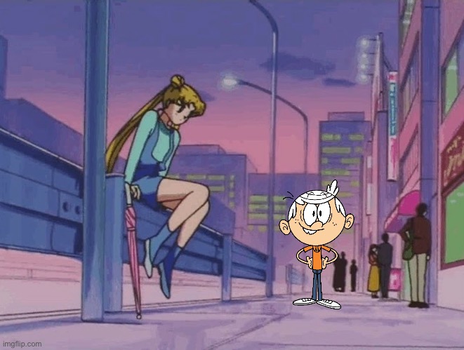 Usagi sees Lincoln | image tagged in sailor moon usagi sitting on a bench,the loud house,lincoln loud,nickelodeon,loud house,japan | made w/ Imgflip meme maker