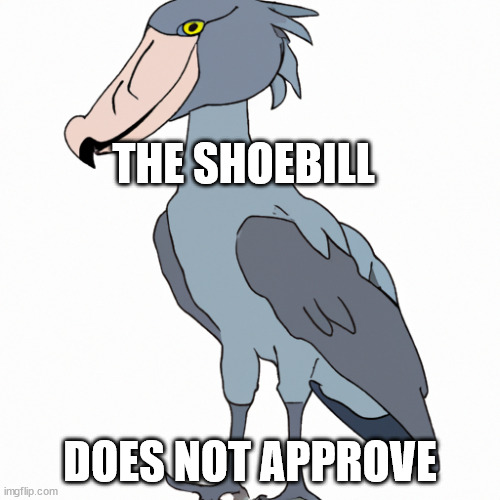 shoebill emote | THE SHOEBILL; DOES NOT APPROVE | image tagged in shoebill | made w/ Imgflip meme maker