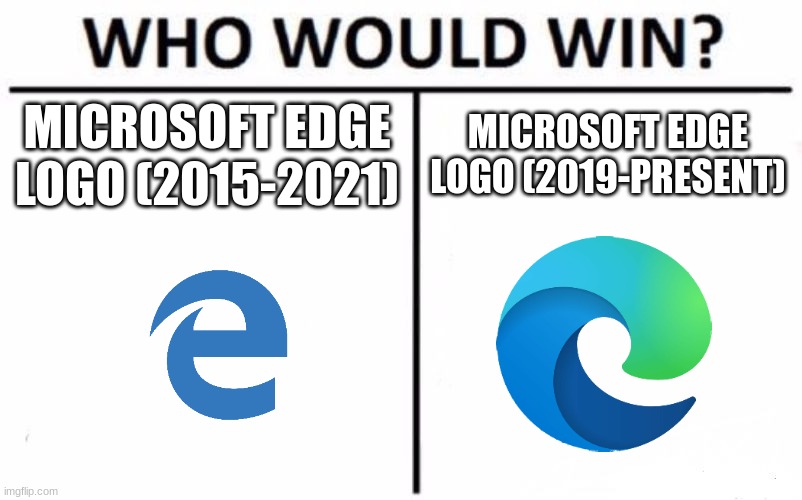 Who Would Win? | MICROSOFT EDGE LOGO (2015-2021); MICROSOFT EDGE LOGO (2019-PRESENT) | image tagged in memes,who would win,edge,microsoft edge | made w/ Imgflip meme maker