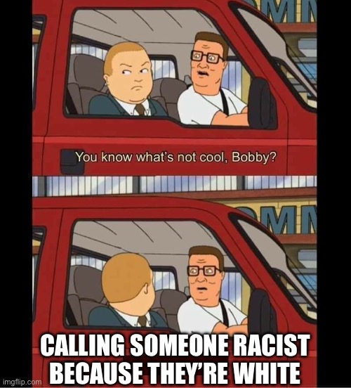 ???‍♀️ | CALLING SOMEONE RACIST BECAUSE THEY’RE WHITE | image tagged in you know whats not cool bobby,meme,memes,so true memes | made w/ Imgflip meme maker