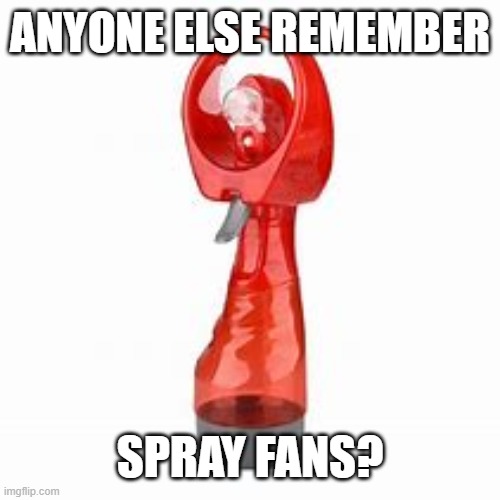 It can't be just me, right? | ANYONE ELSE REMEMBER; SPRAY FANS? | image tagged in spray fans,nostalgia | made w/ Imgflip meme maker