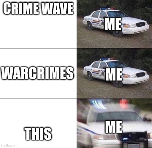 Police Car  | CRIME WAVE THIS WARCRIMES ME ME ME | image tagged in police car | made w/ Imgflip meme maker