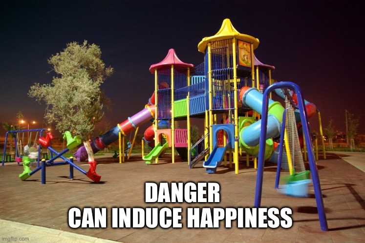 Playground night | DANGER
CAN INDUCE HAPPINESS | image tagged in playground night | made w/ Imgflip meme maker