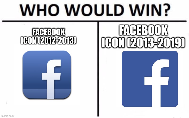 Who Would Win? Meme | FACEBOOK ICON (2013-2019); FACEBOOK ICON (2012-2013) | image tagged in memes,who would win,facebook | made w/ Imgflip meme maker