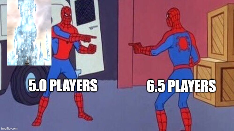 Final Fantasy Patch Day | 5.0 PLAYERS; 6.5 PLAYERS | image tagged in spiderman pointing at spiderman,ffxiv,final fantasy | made w/ Imgflip meme maker