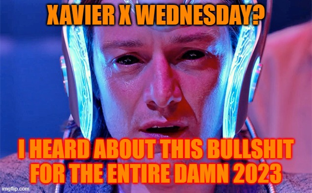 STOP PLEASE | XAVIER X WEDNESDAY? I HEARD ABOUT THIS BULLSHIT FOR THE ENTIRE DAMN 2023 | image tagged in dr charles xavier | made w/ Imgflip meme maker