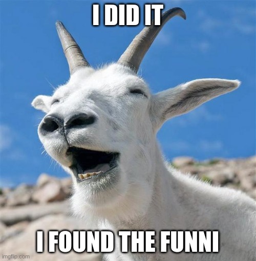 Laughing Goat Meme | I DID IT I FOUND THE FUNNI | image tagged in memes,laughing goat | made w/ Imgflip meme maker