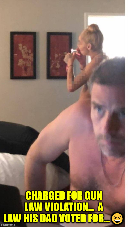 Hunter Biden  like father like son | CHARGED FOR GUN LAW VIOLATION...  A LAW HIS DAD VOTED FOR...? | image tagged in hunter biden like father like son | made w/ Imgflip meme maker