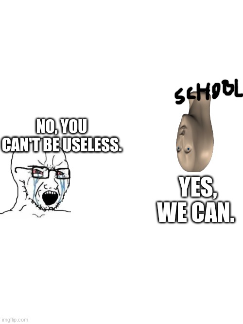 school meme | NO, YOU CAN'T BE USELESS. YES, WE CAN. | image tagged in school meme | made w/ Imgflip meme maker