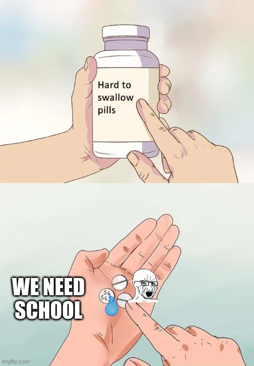 school | WE NEED SCHOOL | image tagged in memes,hard to swallow pills | made w/ Imgflip meme maker