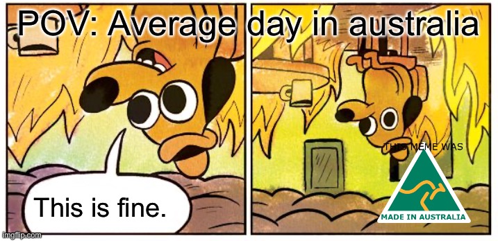 Australia | POV: Average day in australia; This is fine. | image tagged in memes,this is fine | made w/ Imgflip meme maker